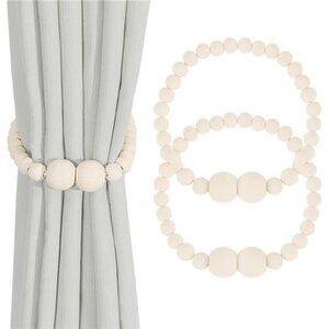 Magnetic Curtain Tiebacks, 2 Pack Curtain Holdbacks for Draperies, Wood Bead